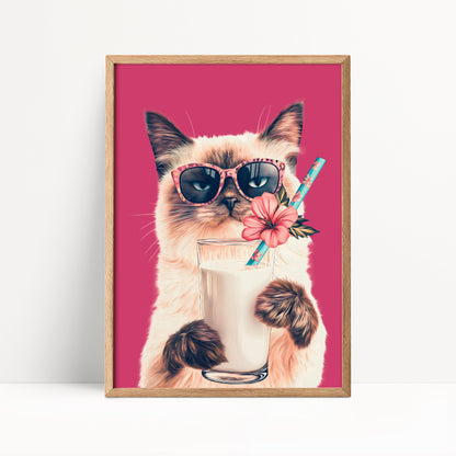 Siamese Cat Drinking Milk Kitchen Print
