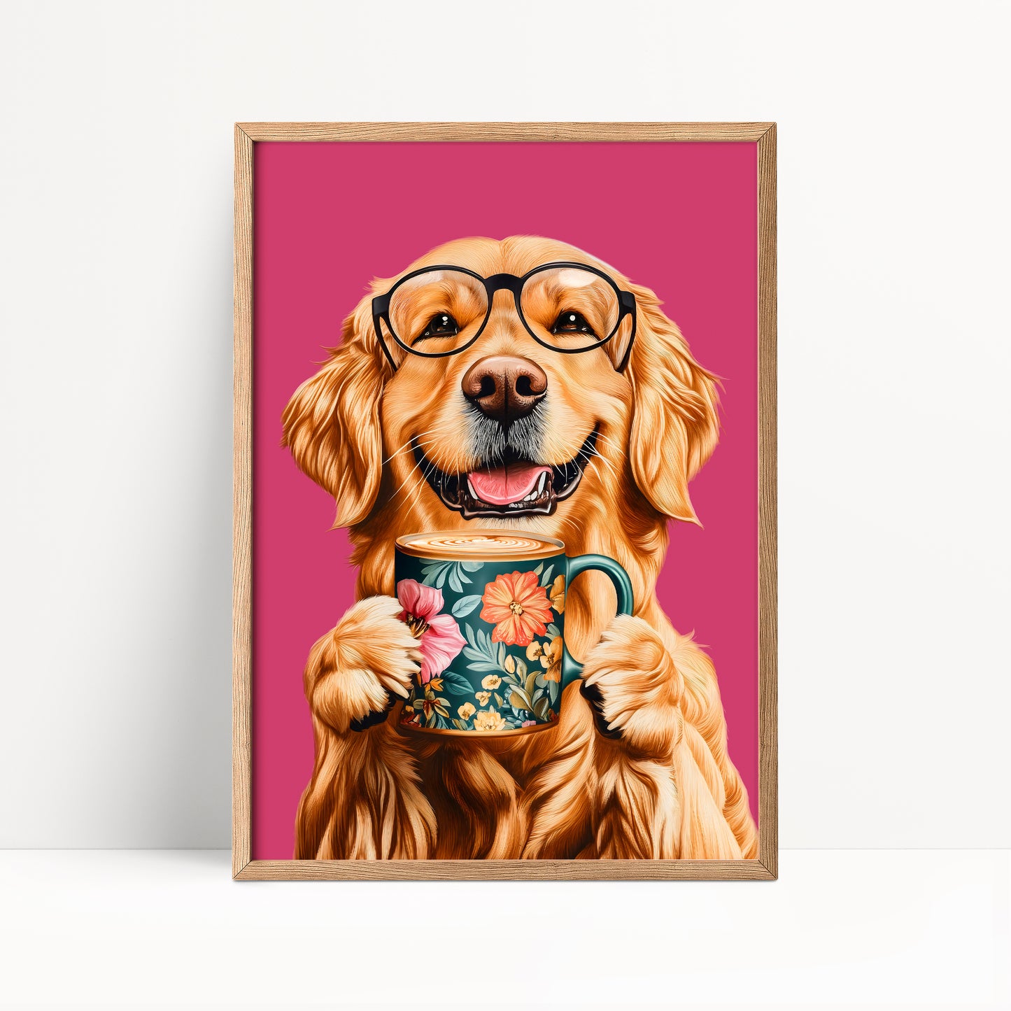 Golden Retriever Drinking Coffee Print