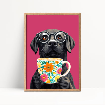 Black Labrador Coffee Print