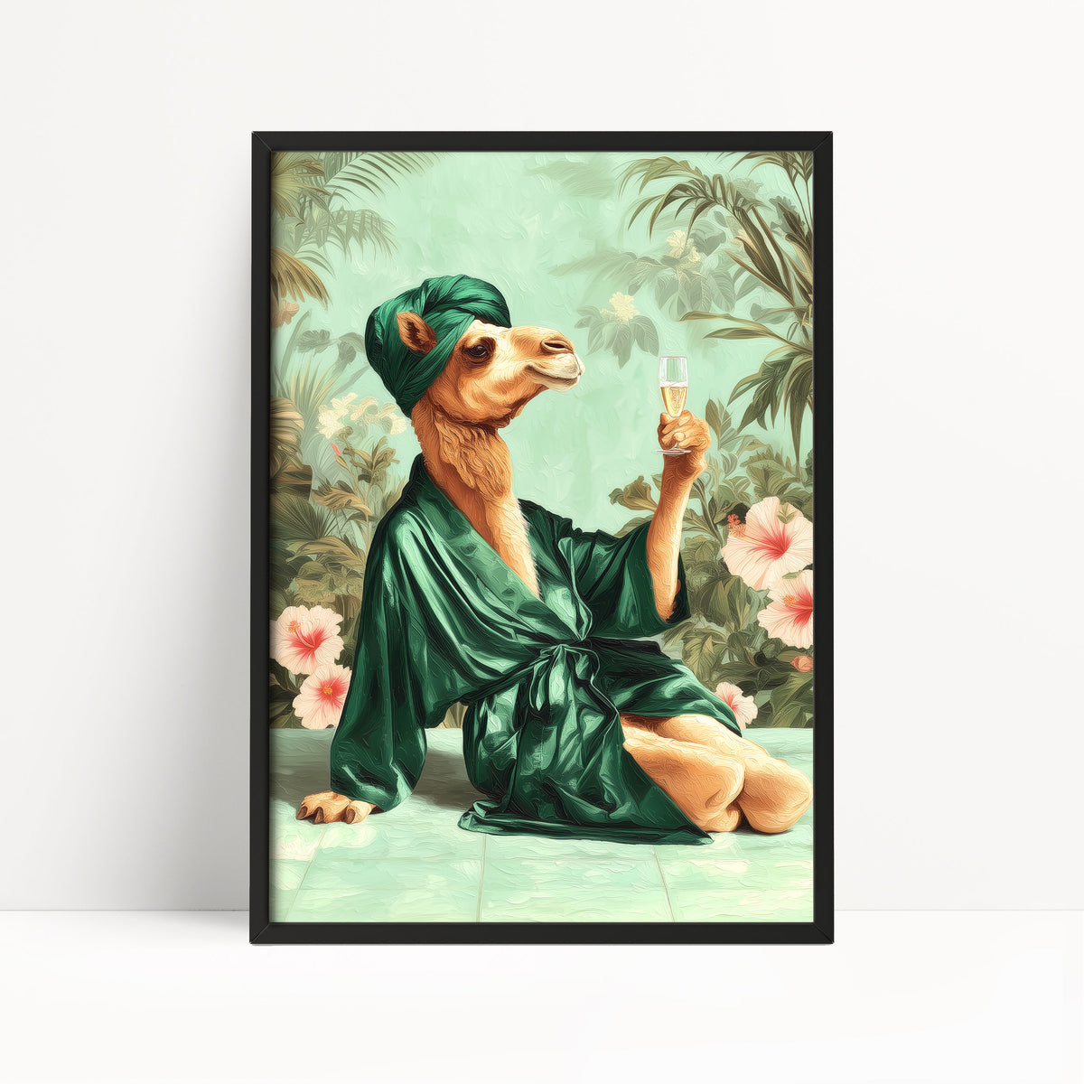 Funny Camel in Robe Print: Green Maximalist & Jungle Safari Home Decor