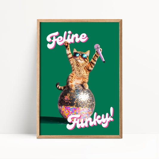 Tabby Cat Disco Ball Print