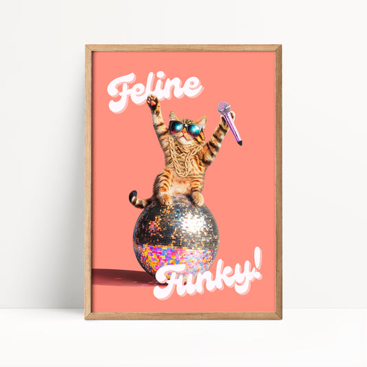 Tabby Cat Disco Ball Print
