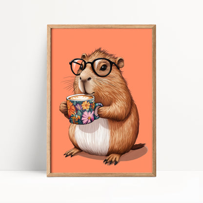 Capybara Drinking Coffee Print