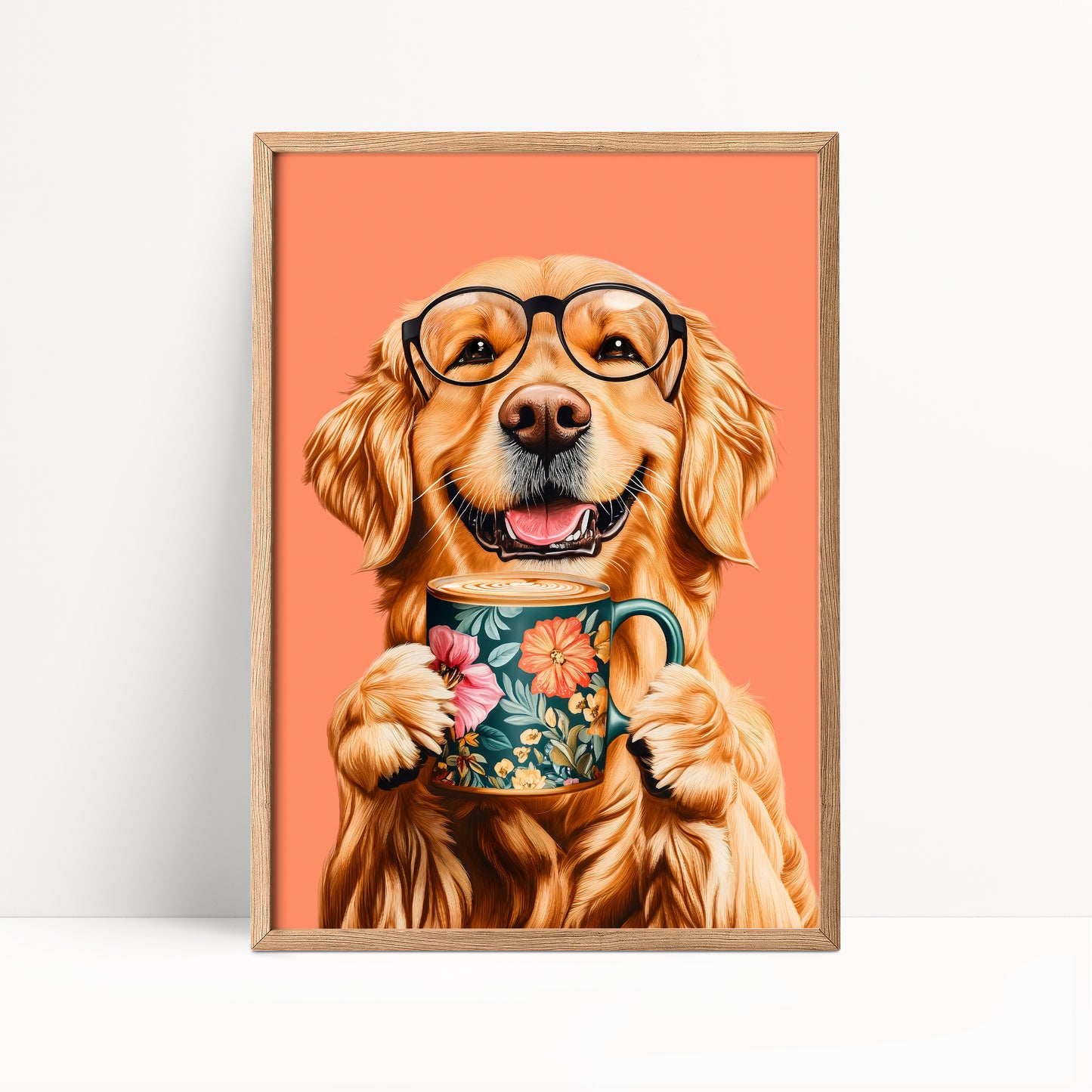Golden Retriever Drinking Coffee Print