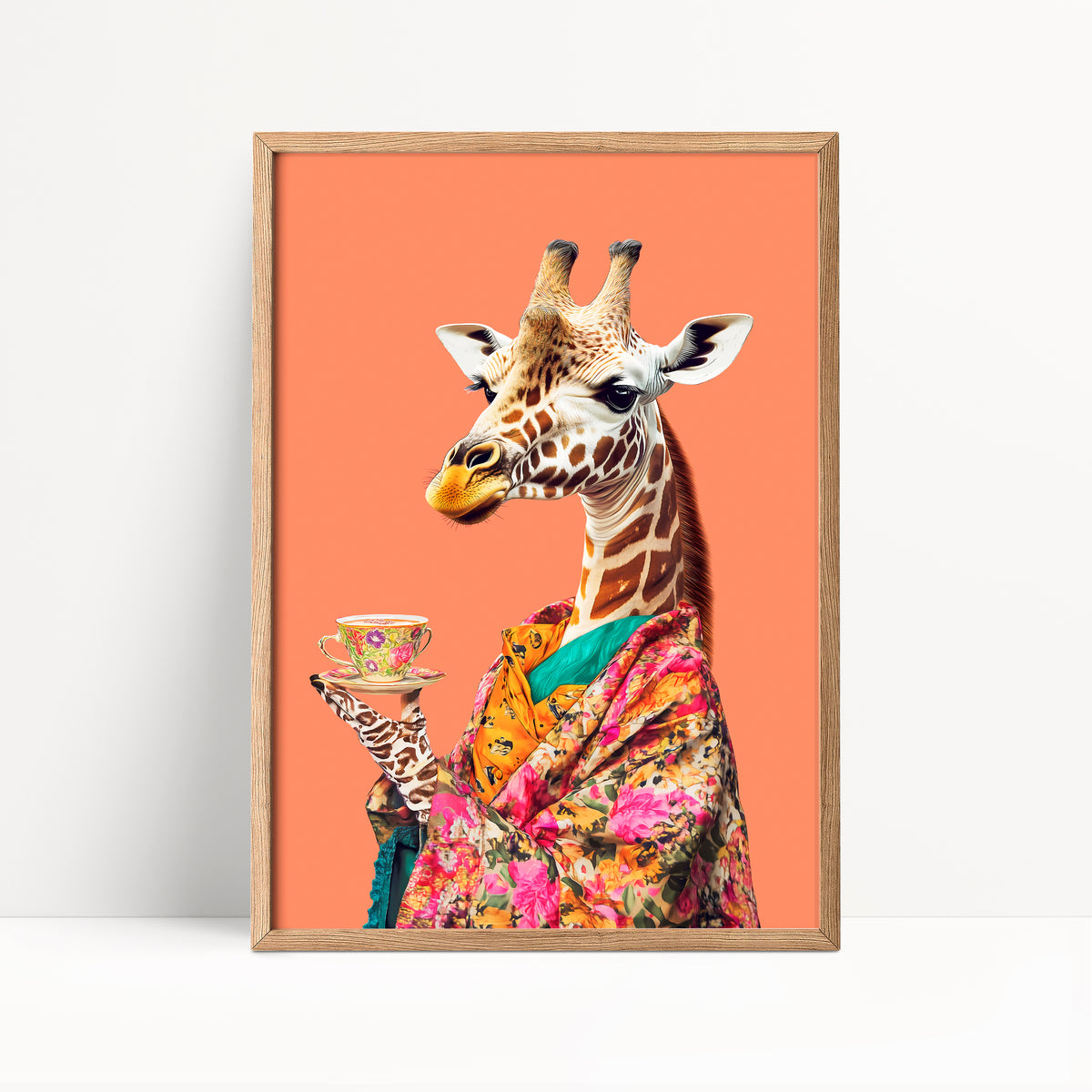 Giraffe Drinking Tea Maximalist Print