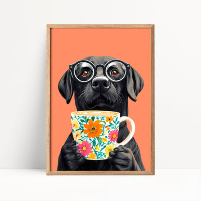 Black Labrador Coffee Print