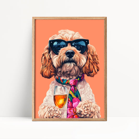 Cockapoo Drinking Wine Print