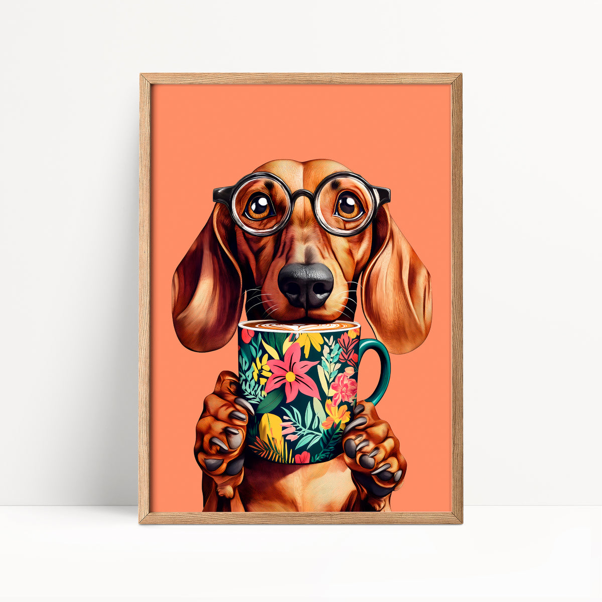 Sausage Dog Drinking Coffee Print