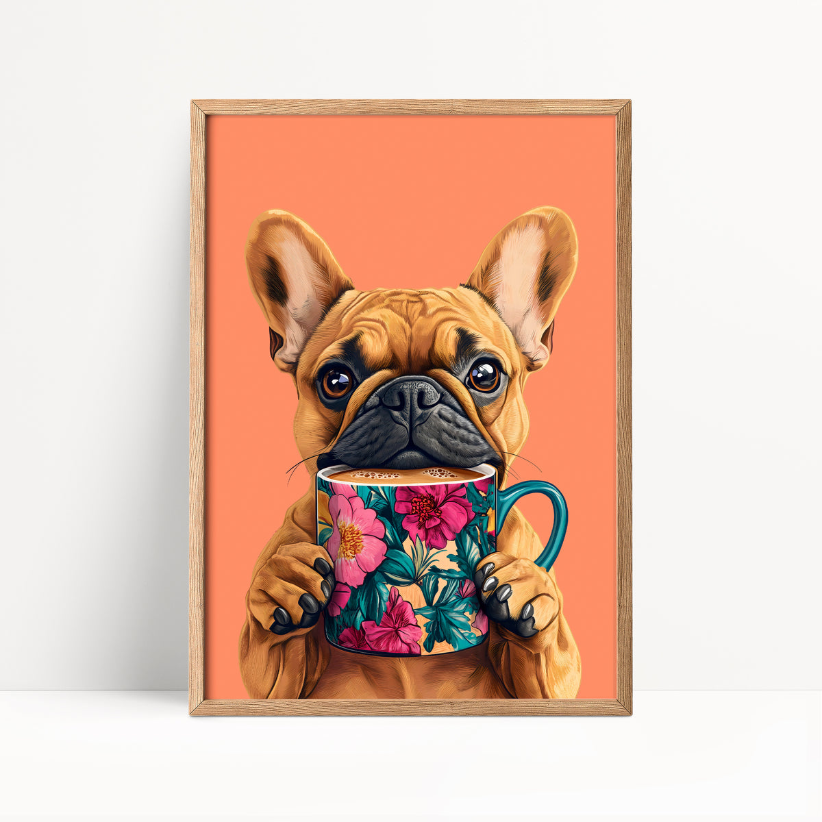 French Bulldog Drinking Coffee Kitchen Print