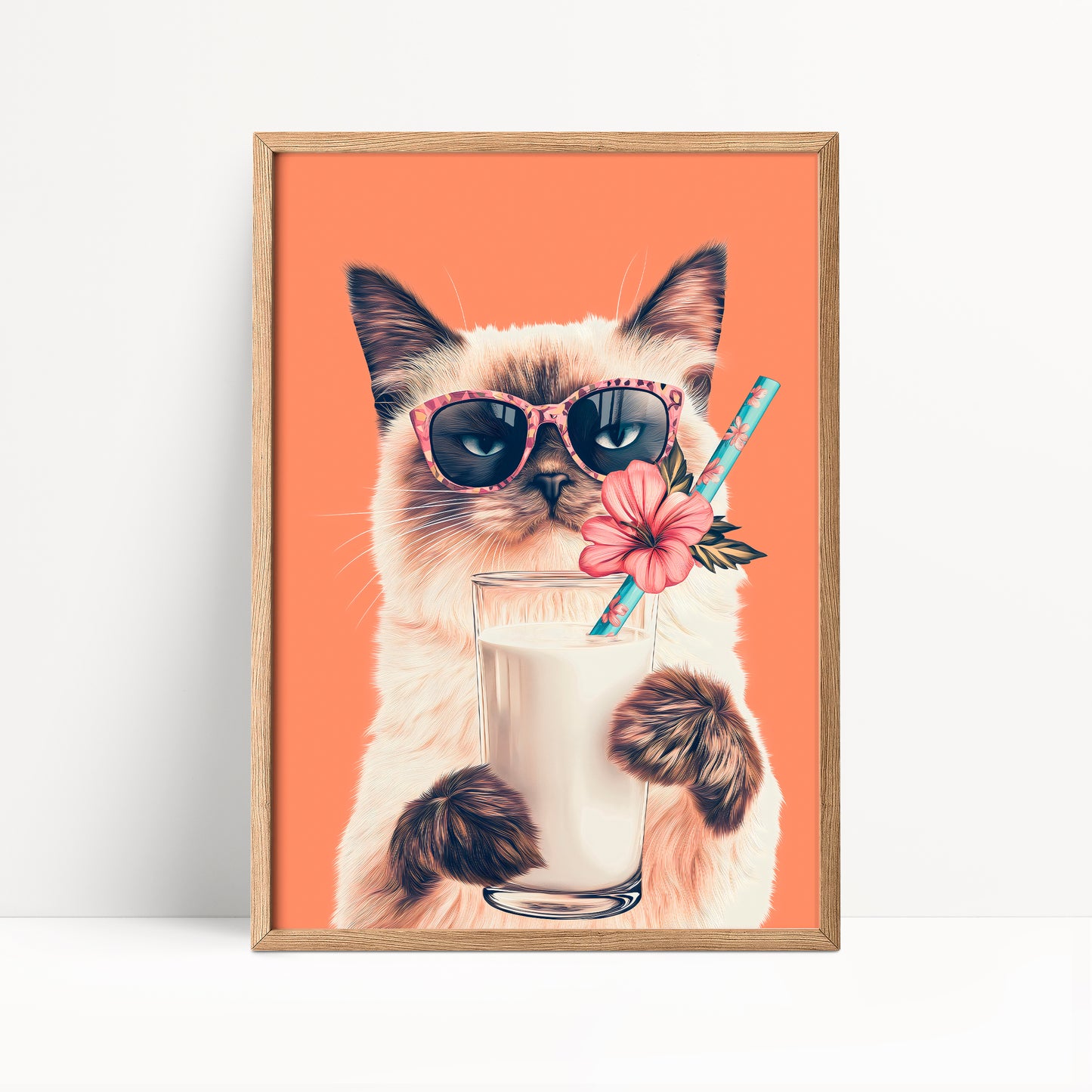 Siamese Cat Drinking Milk Kitchen Print