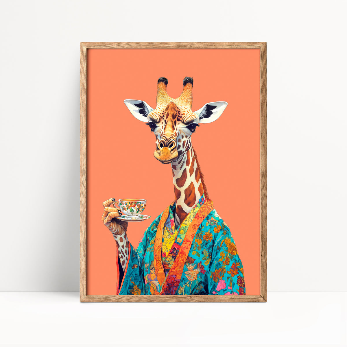 Giraffe Drinking Tea Print