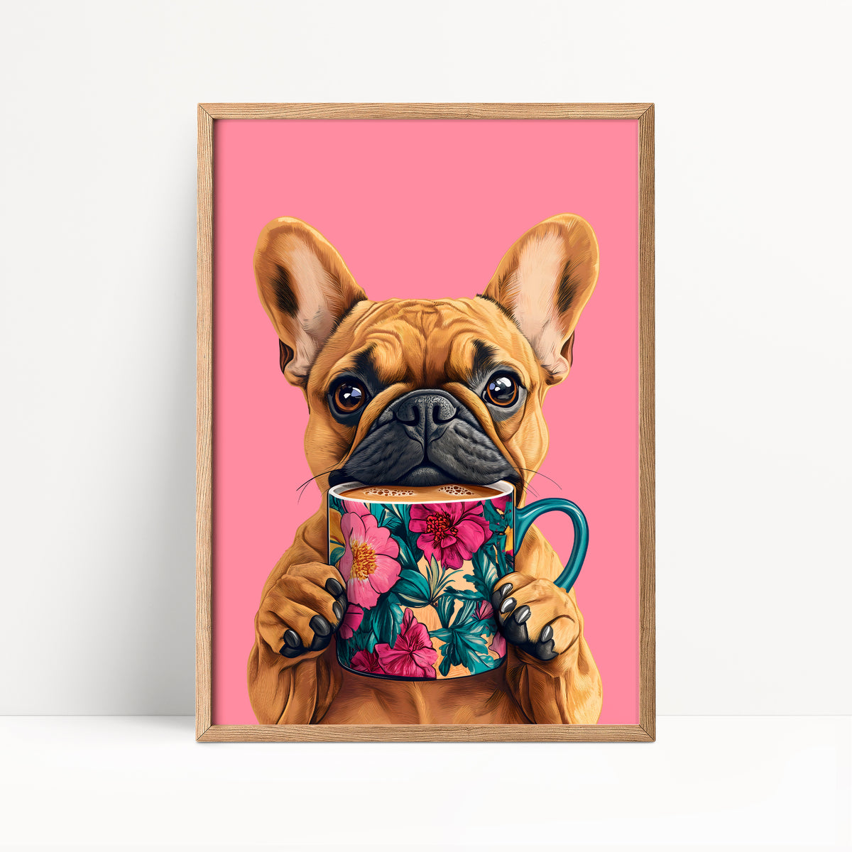 French Bulldog Drinking Coffee Kitchen Print