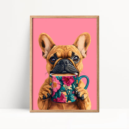 French Bulldog Drinking Coffee Kitchen Print