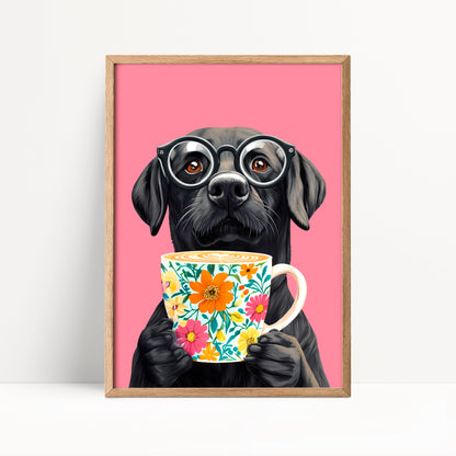 Black Labrador Coffee Print