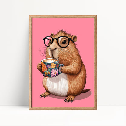Capybara Drinking Coffee Print