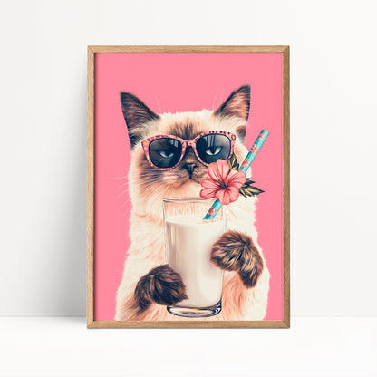 Siamese Cat Drinking Milk Kitchen Print