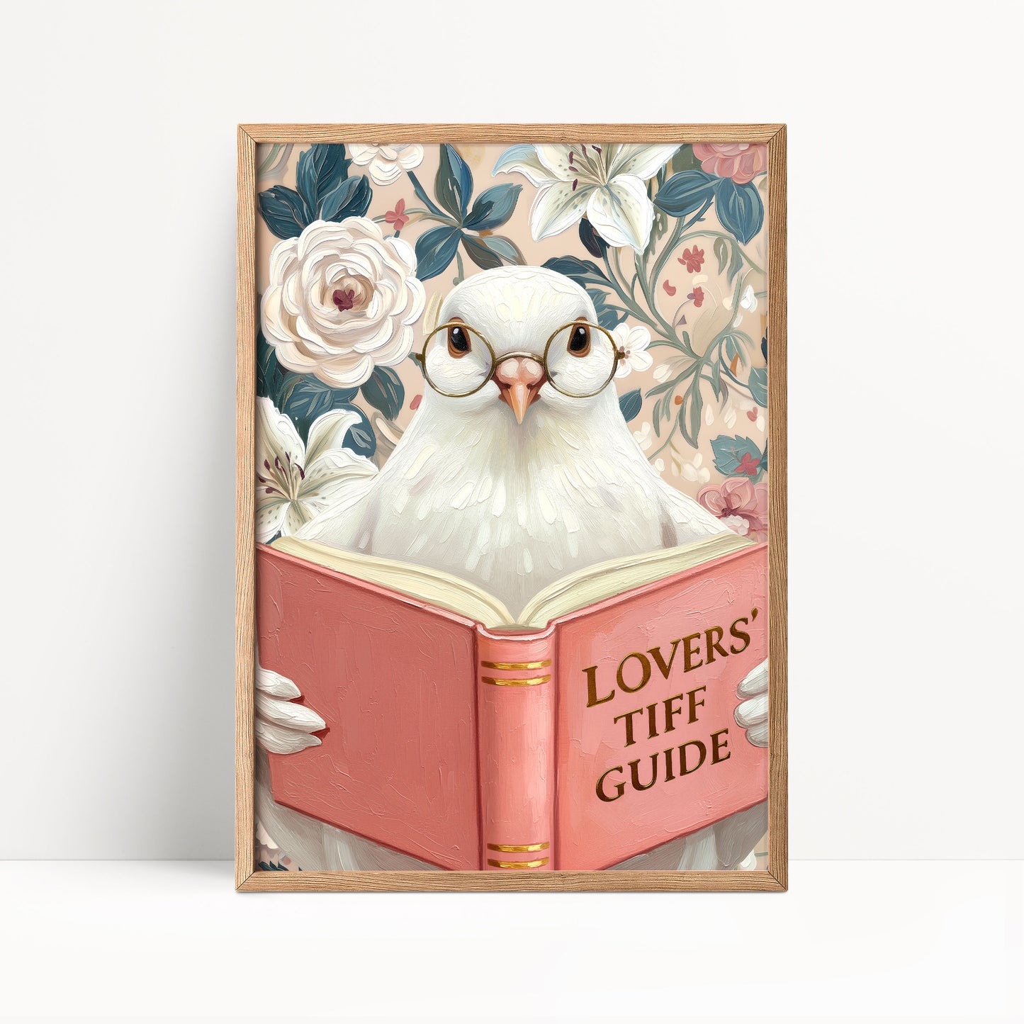 Funny Dove Reading Book Art – Quirky Bird Lover Wall Decor
