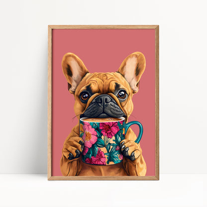 French Bulldog Drinking Coffee Kitchen Print