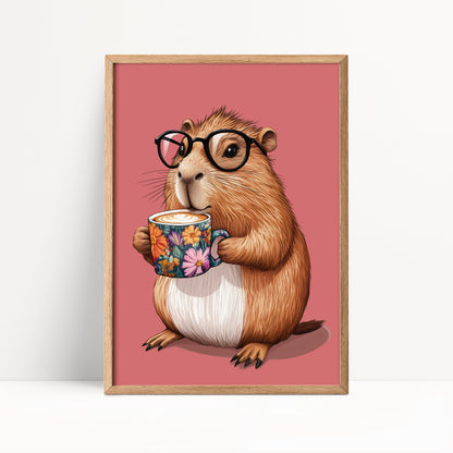 Capybara Drinking Coffee Print