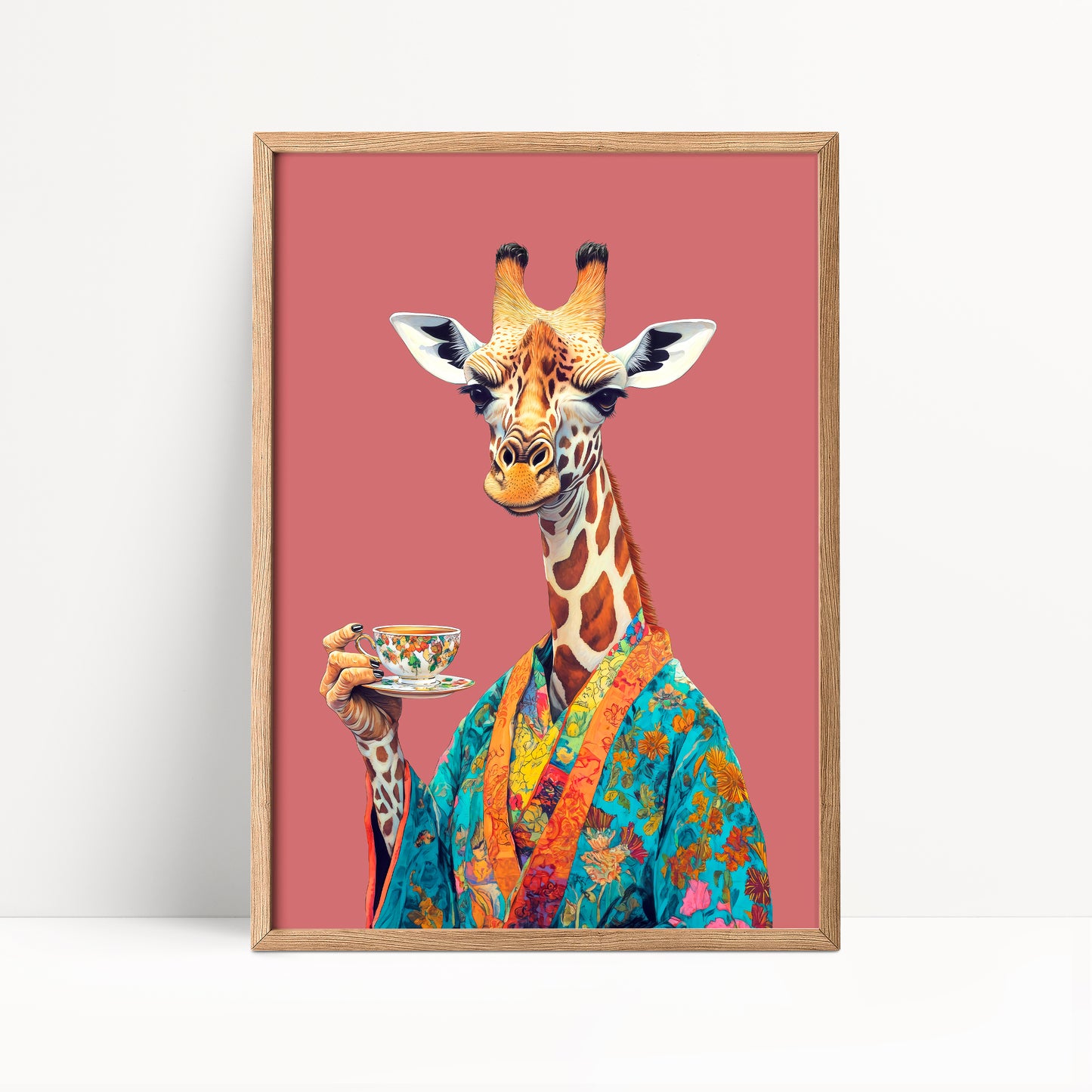 Giraffe Drinking Tea Print