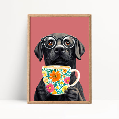 Black Labrador Coffee Print