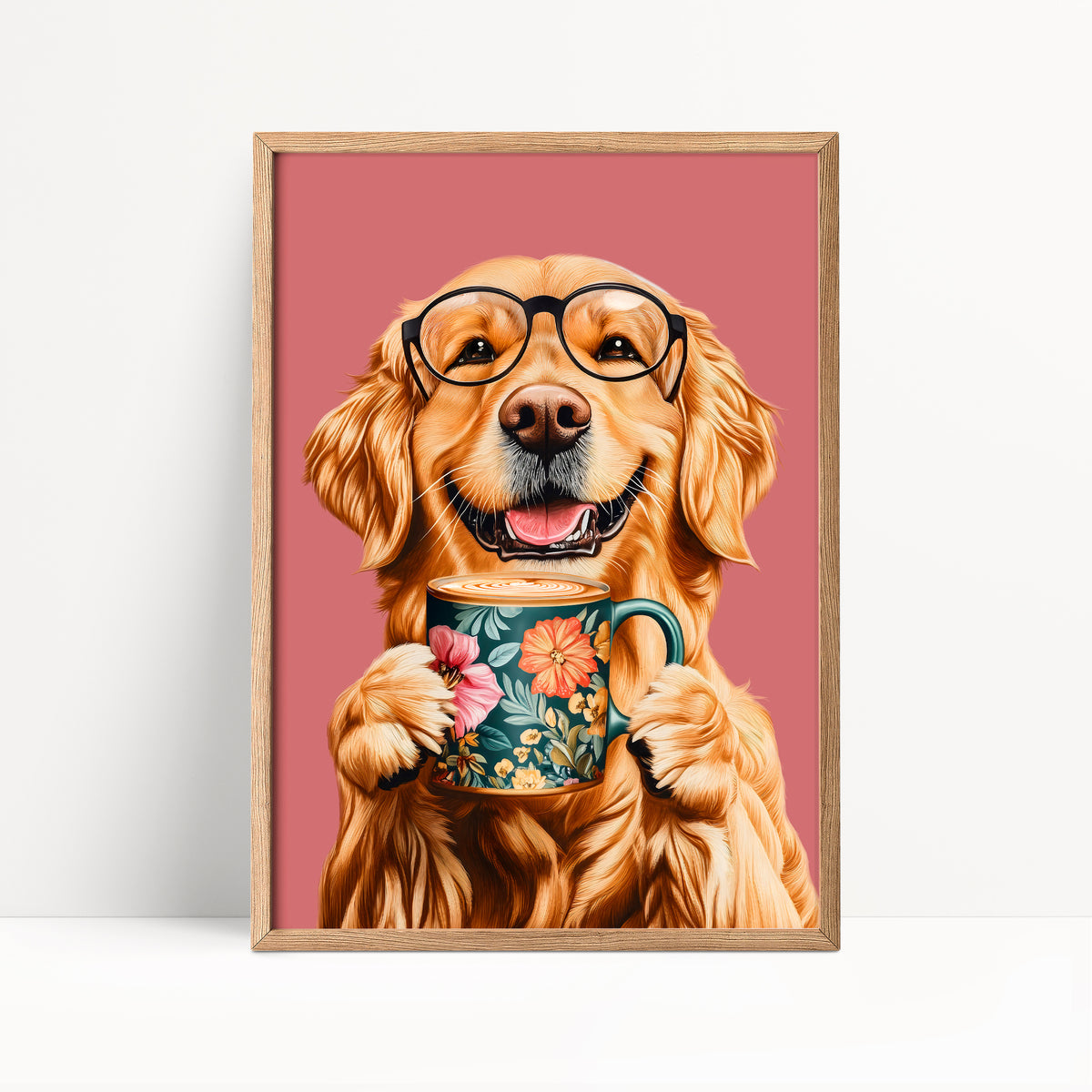 Golden Retriever Drinking Coffee Print