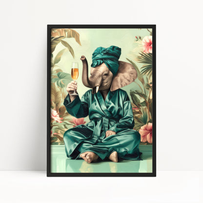 Funny Elephant in Robe Print: Green Maximalist & Jungle Safari Home Decor