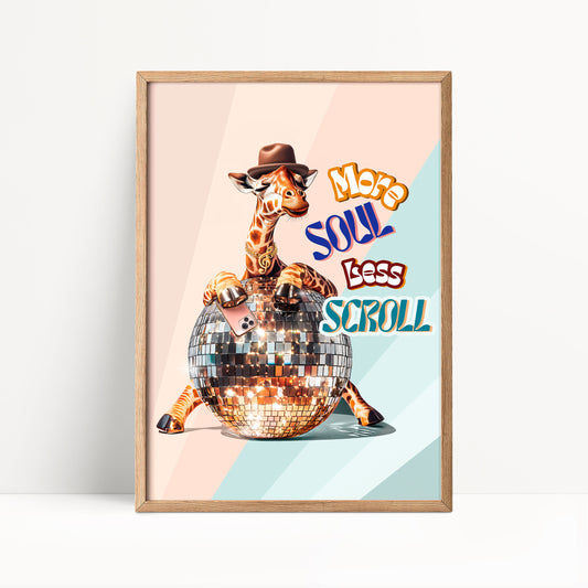 Retro Giraffe Disco Ball Print