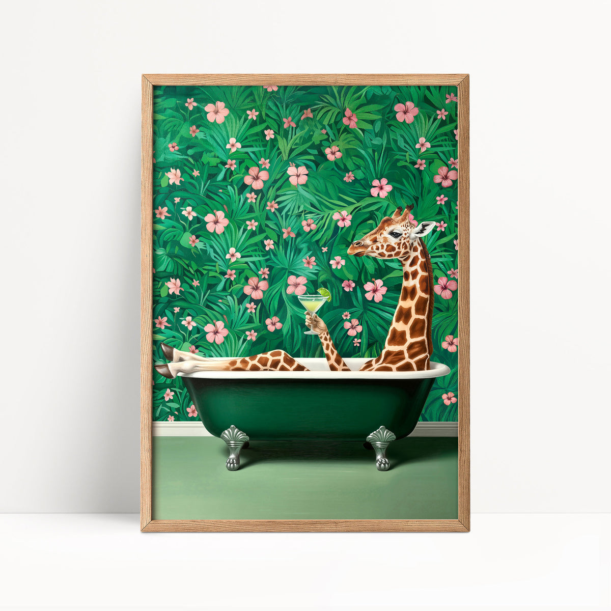Funny Giraffe in Bath Tub Bathroom Print