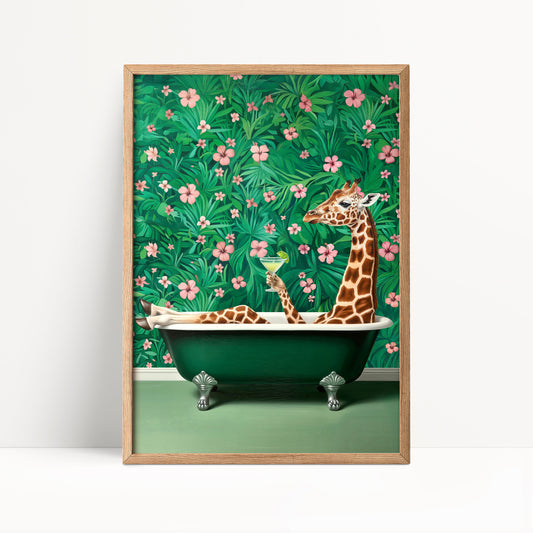 Funny Giraffe in Bath Tub Bathroom Print