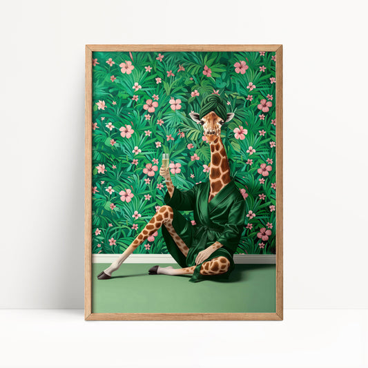 Funny Giraffe in Robe Bathroom Print
