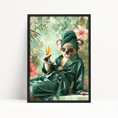 Funny Koala in Robe Print: Green Maximalist & Jungle Safari Home Decor