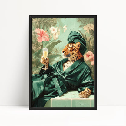 Funny Leopard in Robe Print: Green Maximalist & Jungle Safari Home Decor