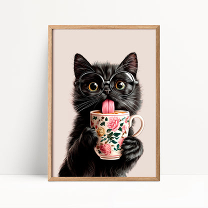 Black Cat Coffee Print