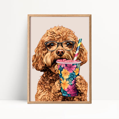 Cockapoo Drinking Smoothie Print