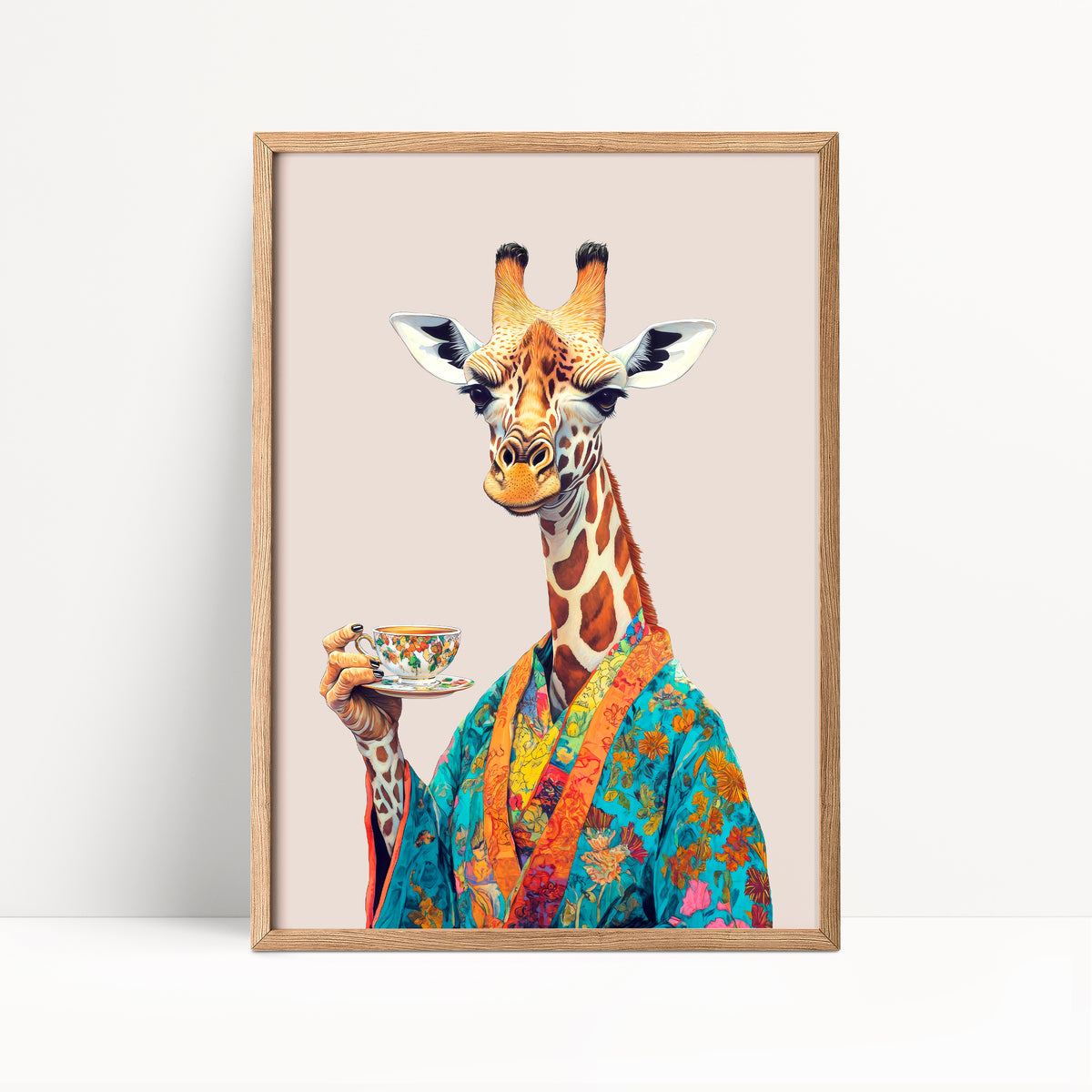 Giraffe Drinking Tea Print