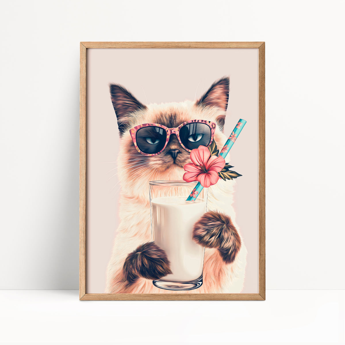 Siamese Cat Drinking Milk Kitchen Print
