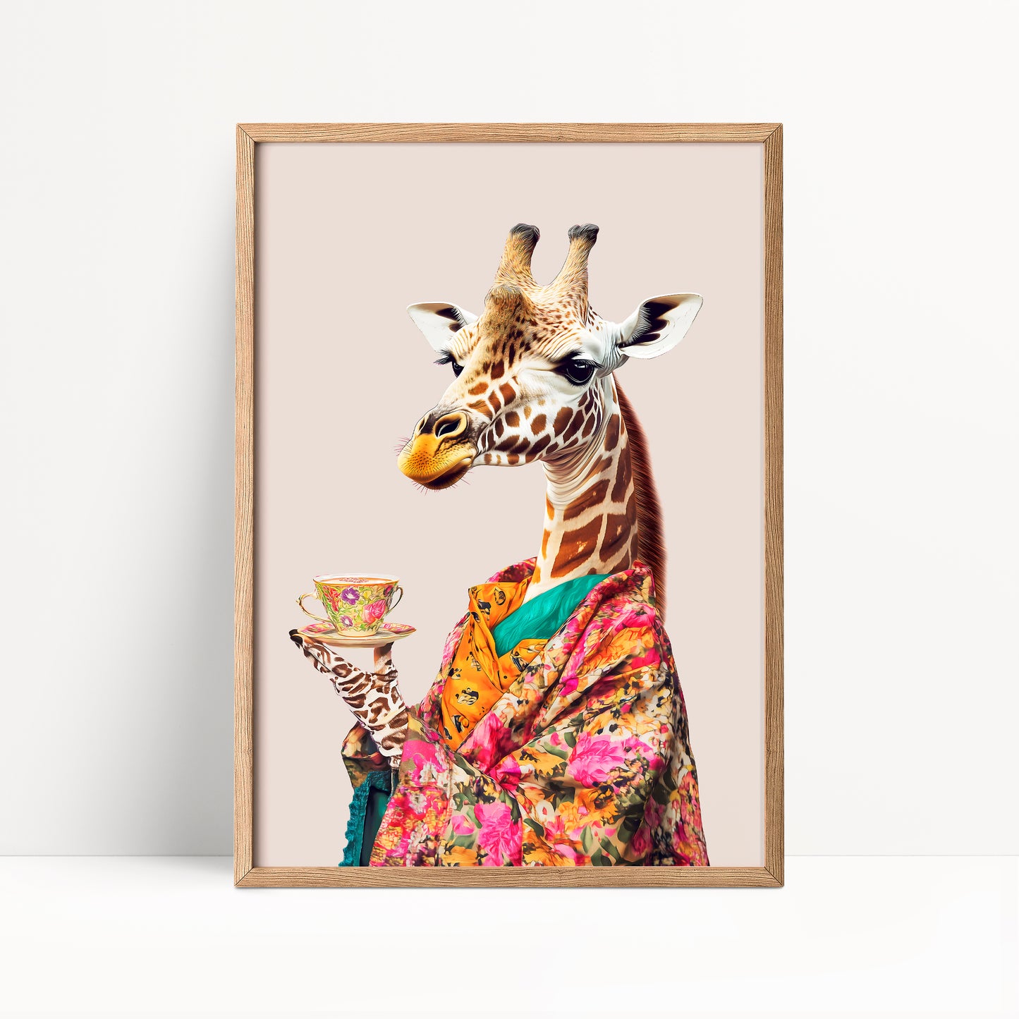 Giraffe Drinking Tea Maximalist Print