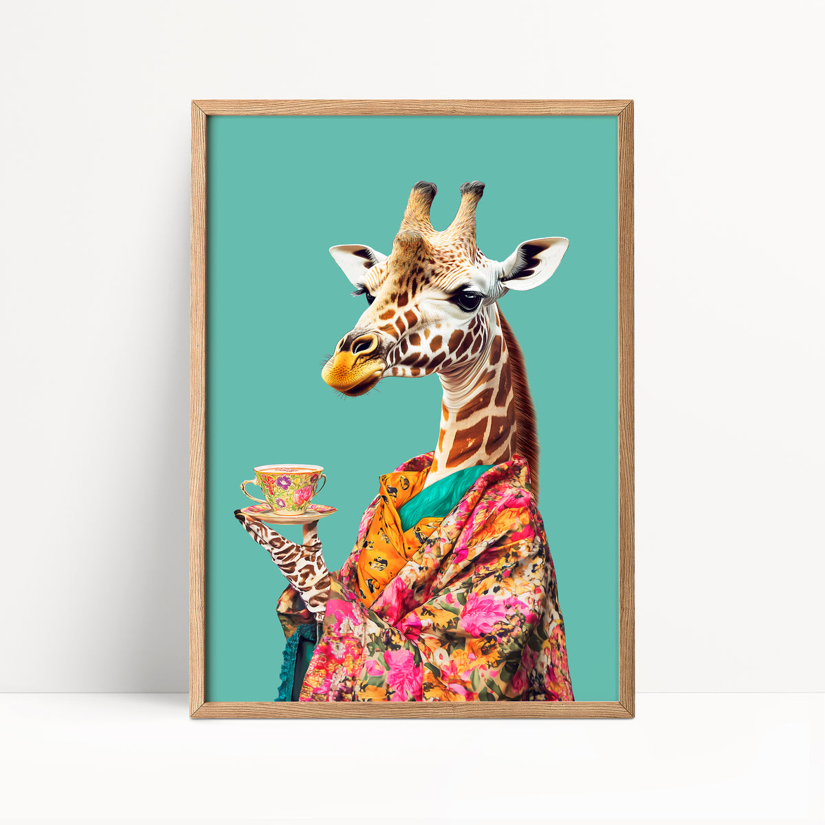 Giraffe Drinking Tea Maximalist Print