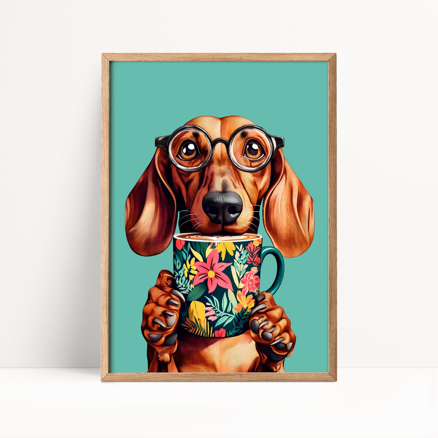 Sausage Dog Drinking Coffee Print