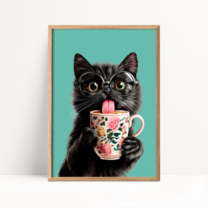 Black Cat Coffee Print