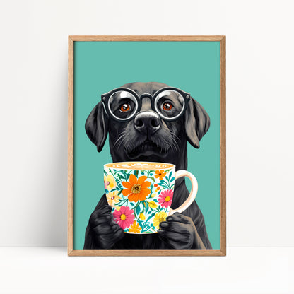 Black Labrador Coffee Print