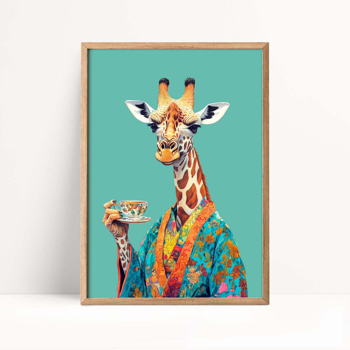 Giraffe Drinking Tea Print