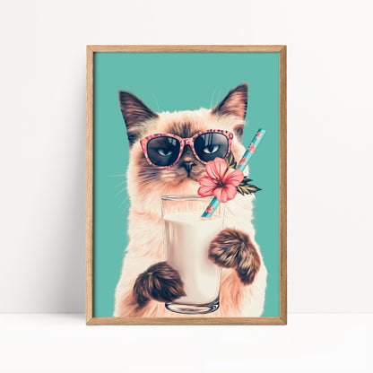 Siamese Cat Drinking Milk Kitchen Print