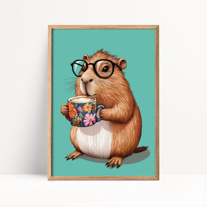 Capybara Drinking Coffee Print