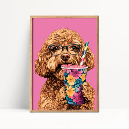 Cockapoo Drinking Smoothie Print