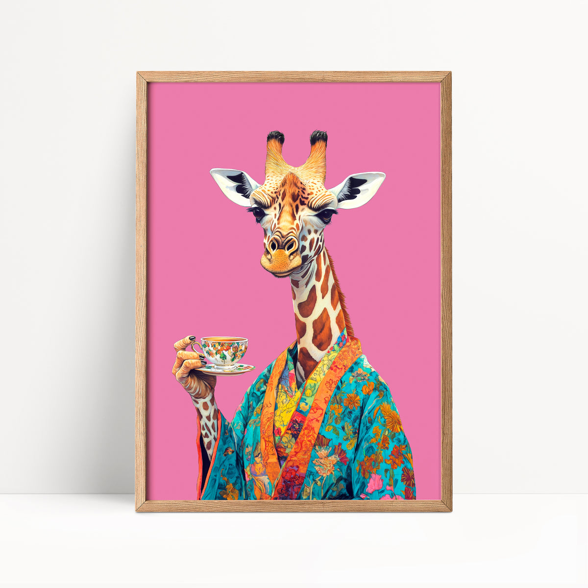 Giraffe Drinking Tea Print