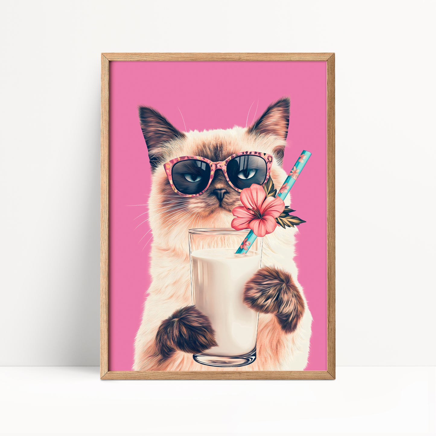 Siamese Cat Drinking Milk Kitchen Print