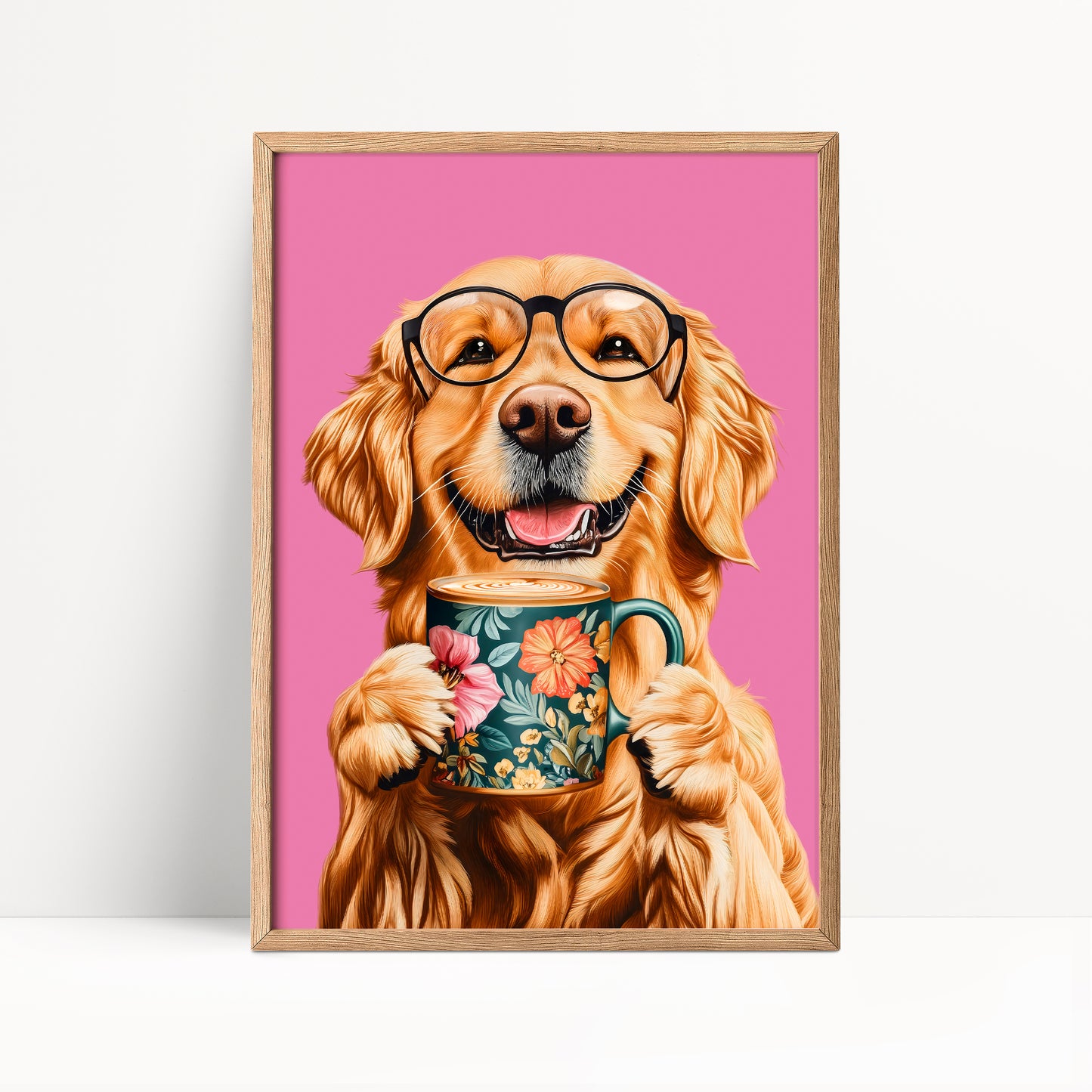 Golden Retriever Drinking Coffee Print