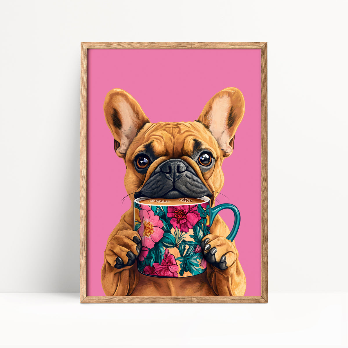 French Bulldog Drinking Coffee Kitchen Print